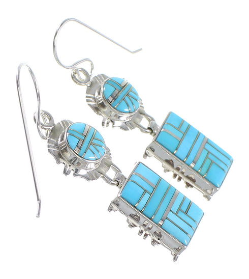 Sterling Silver Southwest Turquoise Inlay Hook Dangle Earrings AX94633